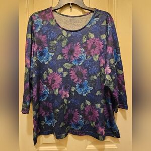 EUC Croft&Barrow 3/4 Length Sleeved Floral Top - 1X